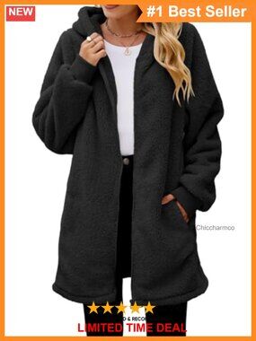Oversized Sherpa Fleece Zip Up Hoodie Jacket Long Sleeve Winter Coat